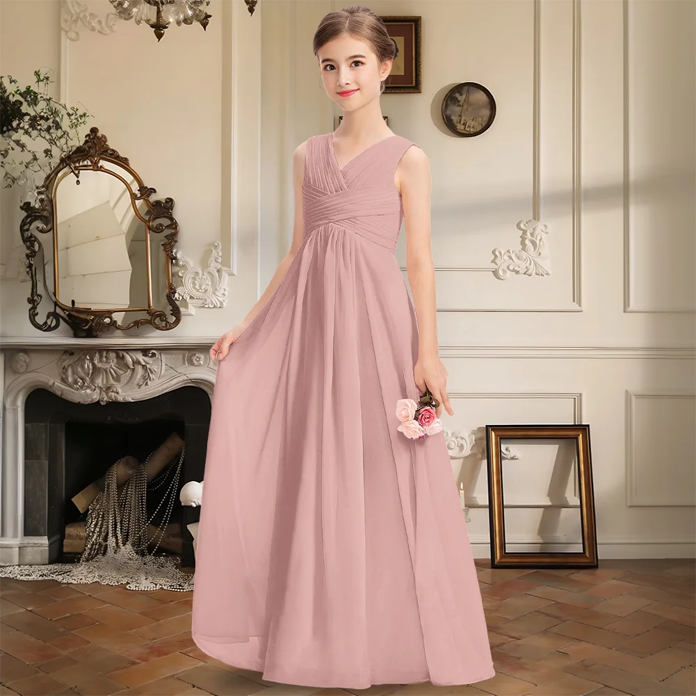 Elegant Junior Bridesmaid Dress Chiffon V-Neck Floor-Length Flower Girl Gown A Line Ruched Wedding Party Girls Formal Occasion
Elegant Junior Bridesmaid Dress Chiffon V-Neck Floor-Length Flower Girl Gown A Line Ruched Wedding Party Girls Formal Occasion