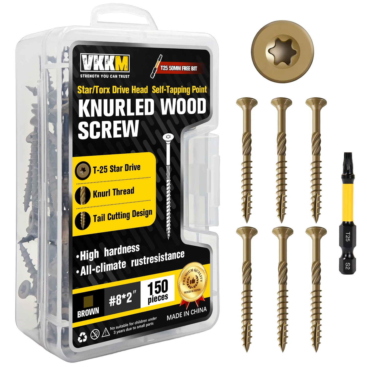 #8×2" Knurled Wood Screws 150pcs T25 Torx Drive All-Weather Rust Resistant Self-Tapping Screws for Deck Fence Outdoor Woodworkin
#8×2" Knurled Wood Screws 150pcs T25 Torx Drive All-Weather Rust Resistant Self-Tapping Screws for Deck Fence Outdoor Woodworkin