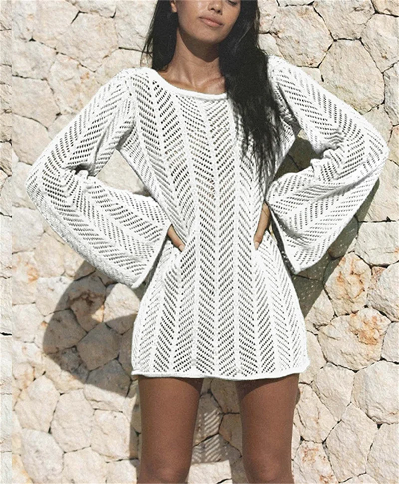 Women's Sexy Long Sleeve Hollow Out Knit Dress Summer Boho Beach Crochet Bikini Cover-ups Female Swimwear Sunscreen Blouse
Women's Sexy Long Sleeve Hollow Out Knit Dress Summer Boho Beach Crochet Bikini Cover-ups Female Swimwear Sunscreen Blouse