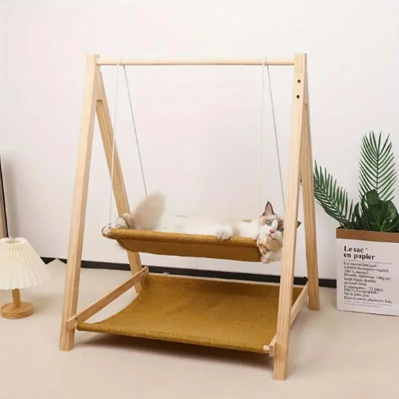 Cozy Dual-Level Wooden Cat Swing Bed - Raised Pet Hammock with Beige Fabric, Sturdy All-Season
Cozy Dual-Level Wooden Cat Swing Bed - Raised Pet Hammock with Beige Fabric, Sturdy All-Season