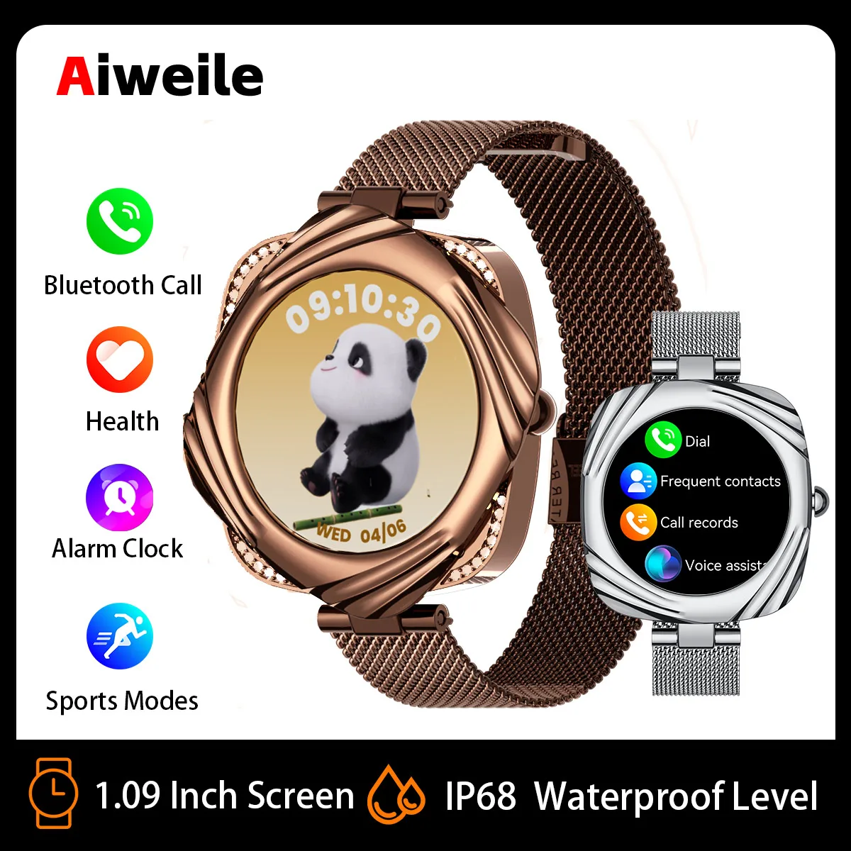Смарт-часы для женщин, модные женские умные часы Aiweile AW5, корейский иврит, Bluetooth-вызов, фитнес-трекер, воспроизведение музыки SMS
Смарт-часы для женщин, модные женские умные часы Aiweile AW5, корейский иврит, Bluetooth-вызов, фитнес-трекер, воспроизведение музыки SMS
