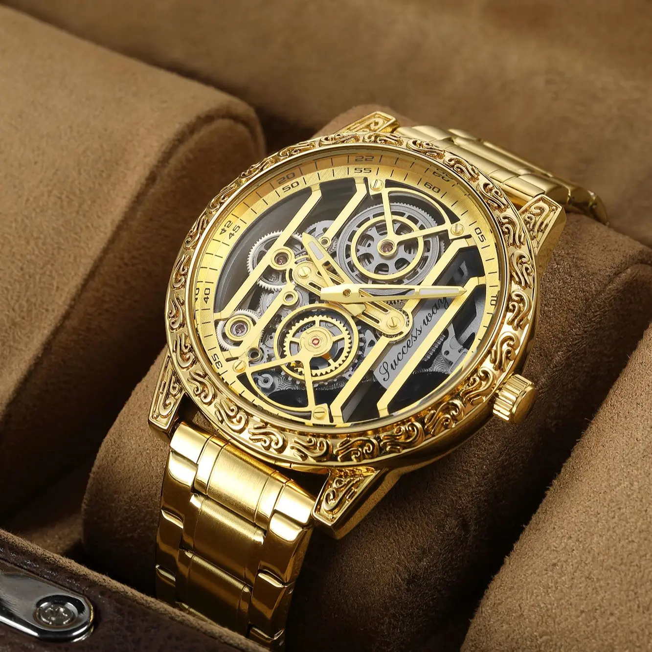 Top Men Gold Watches quartz Watch Male Skeleton Wristwatch Stainless Steel Band Luxury Brand Sports Design
Top Men Gold Watches quartz Watch Male Skeleton Wristwatch Stainless Steel Band Luxury Brand Sports Design