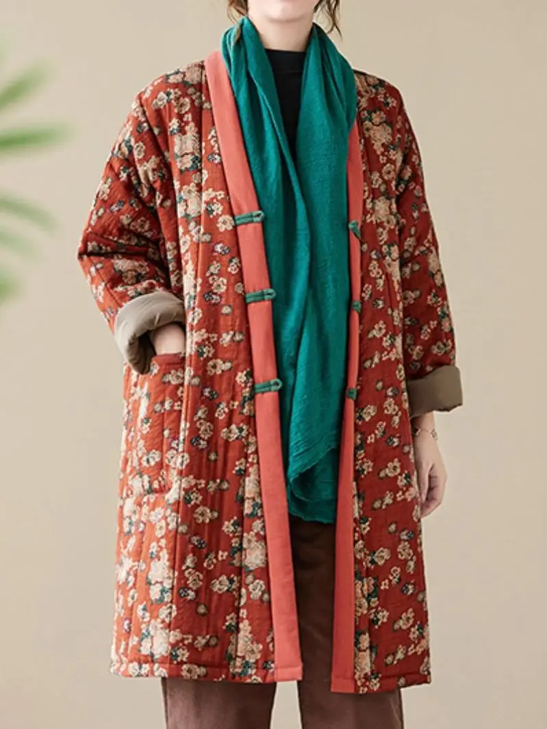 Woman Autumn And Winter 2022 New Retro Indie Folk Cotton And Linen Printing Floral Disc Buckle Mid-length Quilted Padded Jacket
Woman Autumn And Winter 2022 New Retro Indie Folk Cotton And Linen Printing Floral Disc Buckle Mid-length Quilted Padded Jacket
