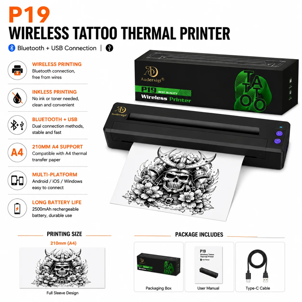 Audersigt P19 Wireless Tattoo Stencil Printer Thermal Copier Machine Compatible with Smartphone & PC for Tattoo Design Transfer
Audersigt P19 Wireless Tattoo Stencil Printer Thermal Copier Machine Compatible with Smartphone & PC for Tattoo Design Transfer