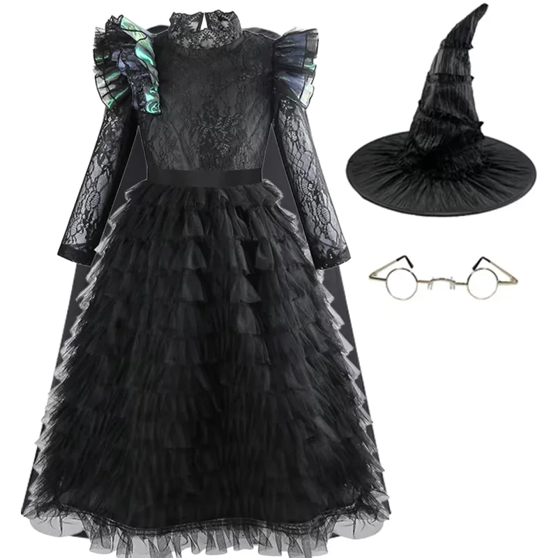 New Girls Halloween Witch Cosplay Costume 4-10 Years Old Black Lace Dress + Cape Carnival Stage Performance Dress
New Girls Halloween Witch Cosplay Costume 4-10 Years Old Black Lace Dress + Cape Carnival Stage Performance Dress