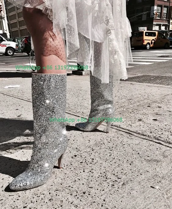 Lady bling sequins sliver design calf boots pointed toe summer fall party dress knee sexy boots high heels shoes footwear size
Lady bling sequins sliver design calf boots pointed toe summer fall party dress knee sexy boots high heels shoes footwear size