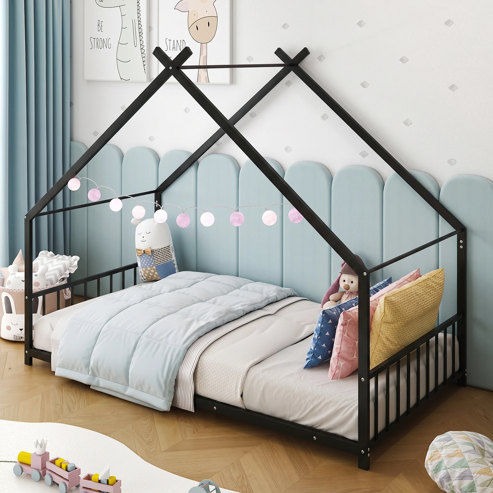 Black House Shaped Twin Size Kids Metal Bed with Side Rails, Platform Bed No Box Spring Needed, Safe & Sturdy Metal Frame for Ki
Black House Shaped Twin Size Kids Metal Bed with Side Rails, Platform Bed No Box Spring Needed, Safe & Sturdy Metal Frame for Ki