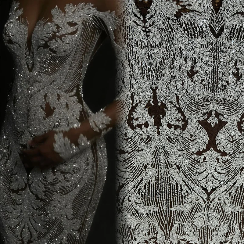 Deep Nude Tulle Wedding Dress Lace Fabric with White Sequins And Beads High Quality African Bridal Super Hot Style
Deep Nude Tulle Wedding Dress Lace Fabric with White Sequins And Beads High Quality African Bridal Super Hot Style