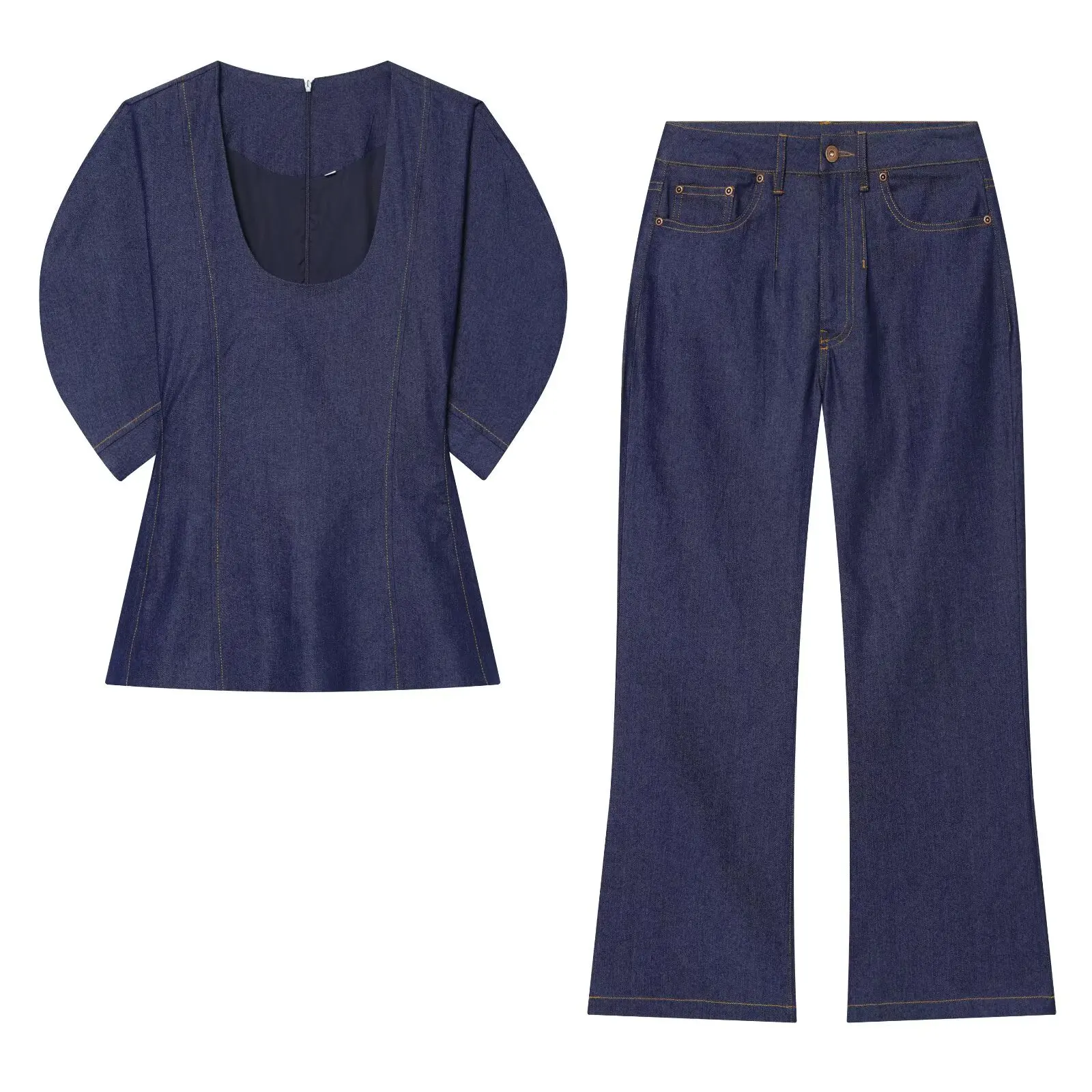 Chic Blue Denim Two Piece Sets Womens Elegant Slim U Neck Lantern Sleeve Blouse and Long Pants Suit Retro Jeans Matching Set
Chic Blue Denim Two Piece Sets Womens Elegant Slim U Neck Lantern Sleeve Blouse and Long Pants Suit Retro Jeans Matching Set