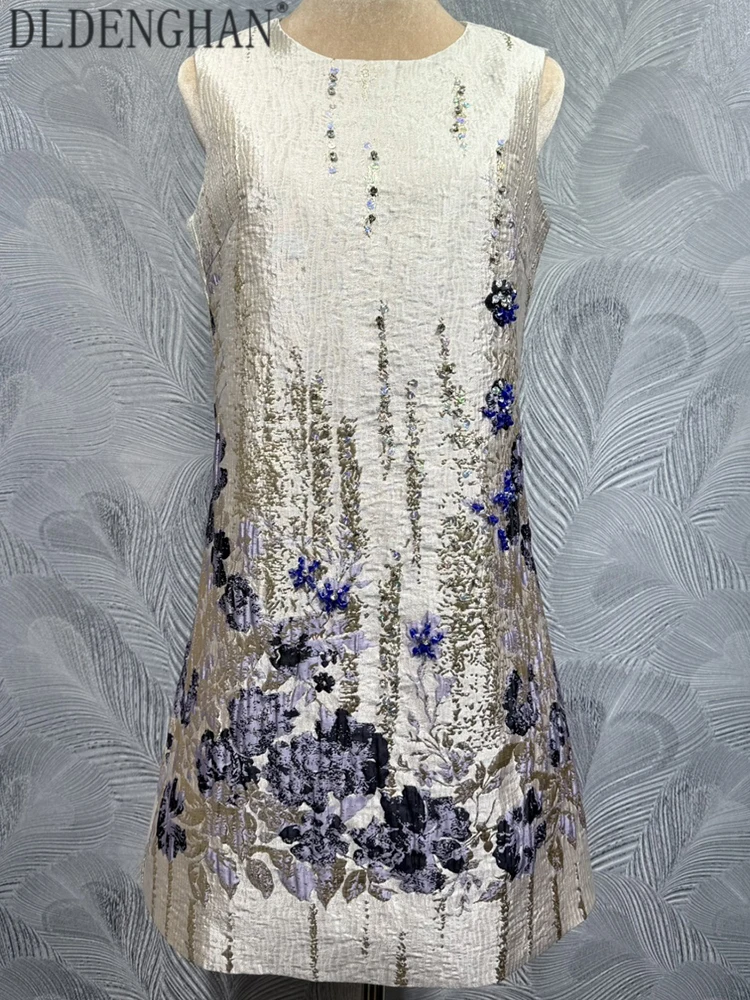 DLDENGHAN Women's O-Neck Sleeveless Jacquard Beading Sequins Diamonds Summer Classic Style Elegant Vest Mini Dresses
DLDENGHAN Women's O-Neck Sleeveless Jacquard Beading Sequins Diamonds Summer Classic Style Elegant Vest Mini Dresses
