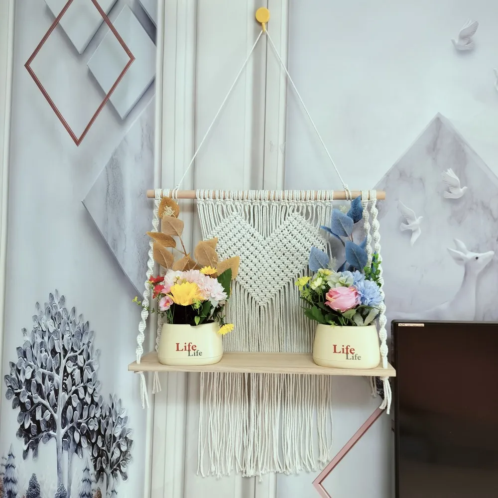 Heart Patterns Macrame Display Stand Boho Wall Hanging Shelf Rustic Flower Pot Crafts Holder Large Cream White Floating Shelf
Heart Patterns Macrame Display Stand Boho Wall Hanging Shelf Rustic Flower Pot Crafts Holder Large Cream White Floating Shelf