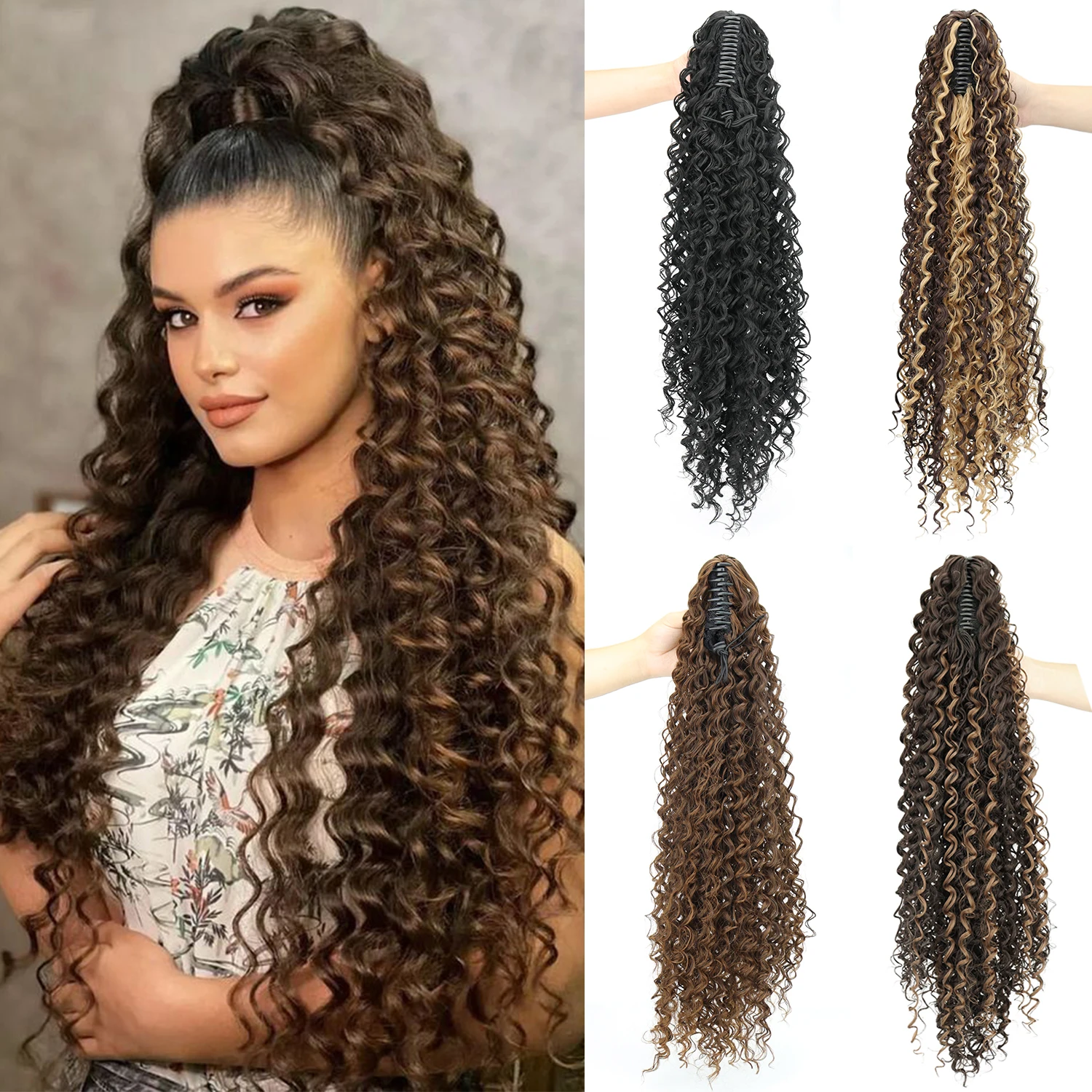 Synthetic 24Inch Long Deep Wave Claw Clip Ponytail Extension Hairpiece For Women Brown Mixed Blonde Hair Piece
Synthetic 24Inch Long Deep Wave Claw Clip Ponytail Extension Hairpiece For Women Brown Mixed Blonde Hair Piece