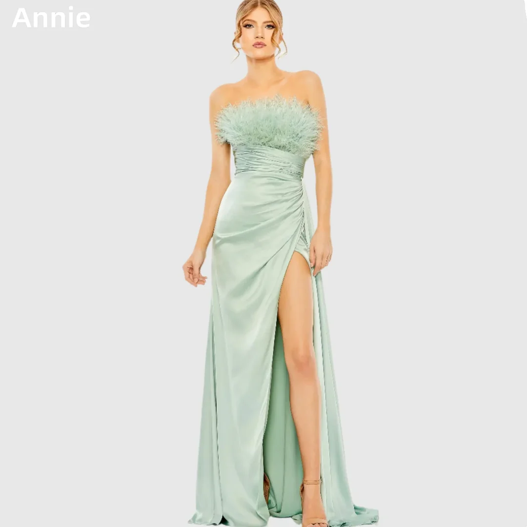 Annie Luxurious Handmade Feathers Prom Dresses Green Anti-silk S Evening Dresses Satin Side Slits Party Dresses فساتين سهرة
Annie Luxurious Handmade Feathers Prom Dresses Green Anti-silk S Evening Dresses Satin Side Slits Party Dresses فساتين سهرة