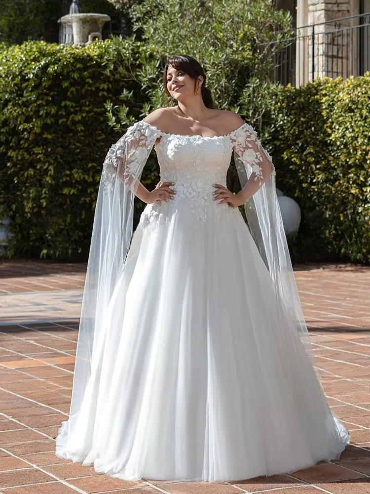 Boho A-Line Off Shoulder Wedding Dresses Plus Size Lace Applique Cape Sleeves Backless Bridal Gown Vestido de Novia
Boho A-Line Off Shoulder Wedding Dresses Plus Size Lace Applique Cape Sleeves Backless Bridal Gown Vestido de Novia