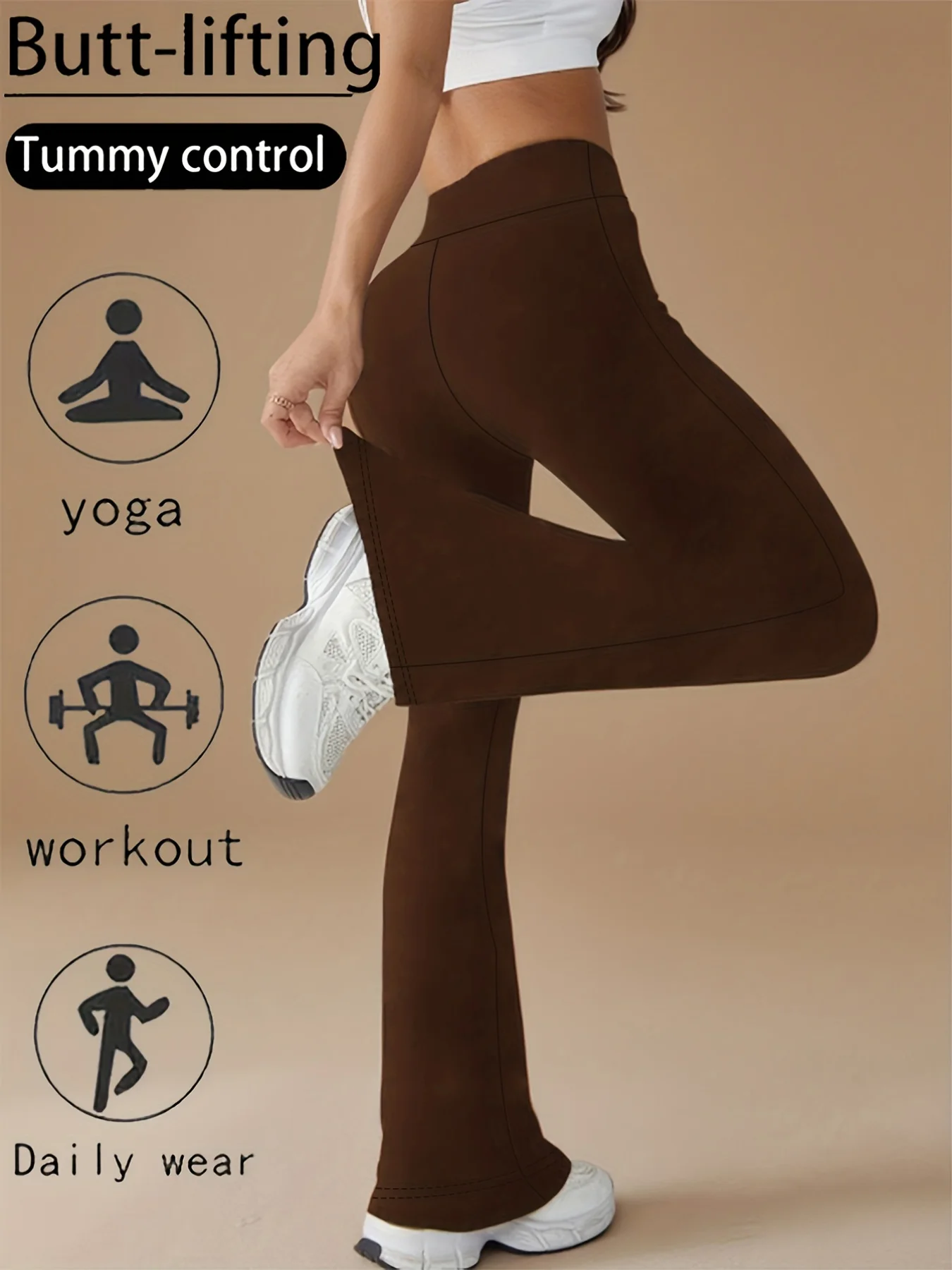 A Women's Bell Bottom Pants, Brown, High Waisted Elastic, Fashionable, Suitable For Yoga And Exercise,2025 New
A Women's Bell Bottom Pants, Brown, High Waisted Elastic, Fashionable, Suitable For Yoga And Exercise,2025 New