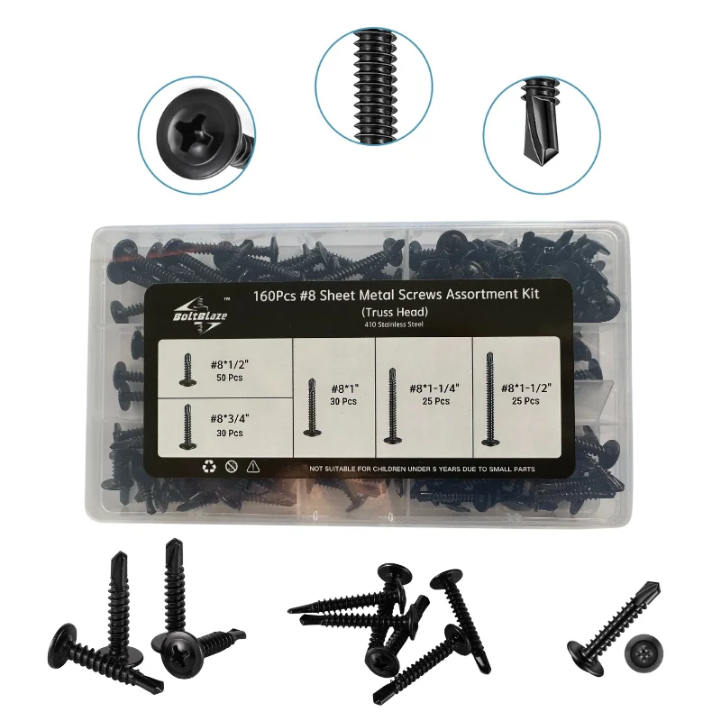160-Piece #8 Self-Tapping Screws – 410 Stainless Steel, Truss Head, 1/2" to 1-1/2"
160-Piece #8 Self-Tapping Screws – 410 Stainless Steel, Truss Head, 1/2" to 1-1/2"
