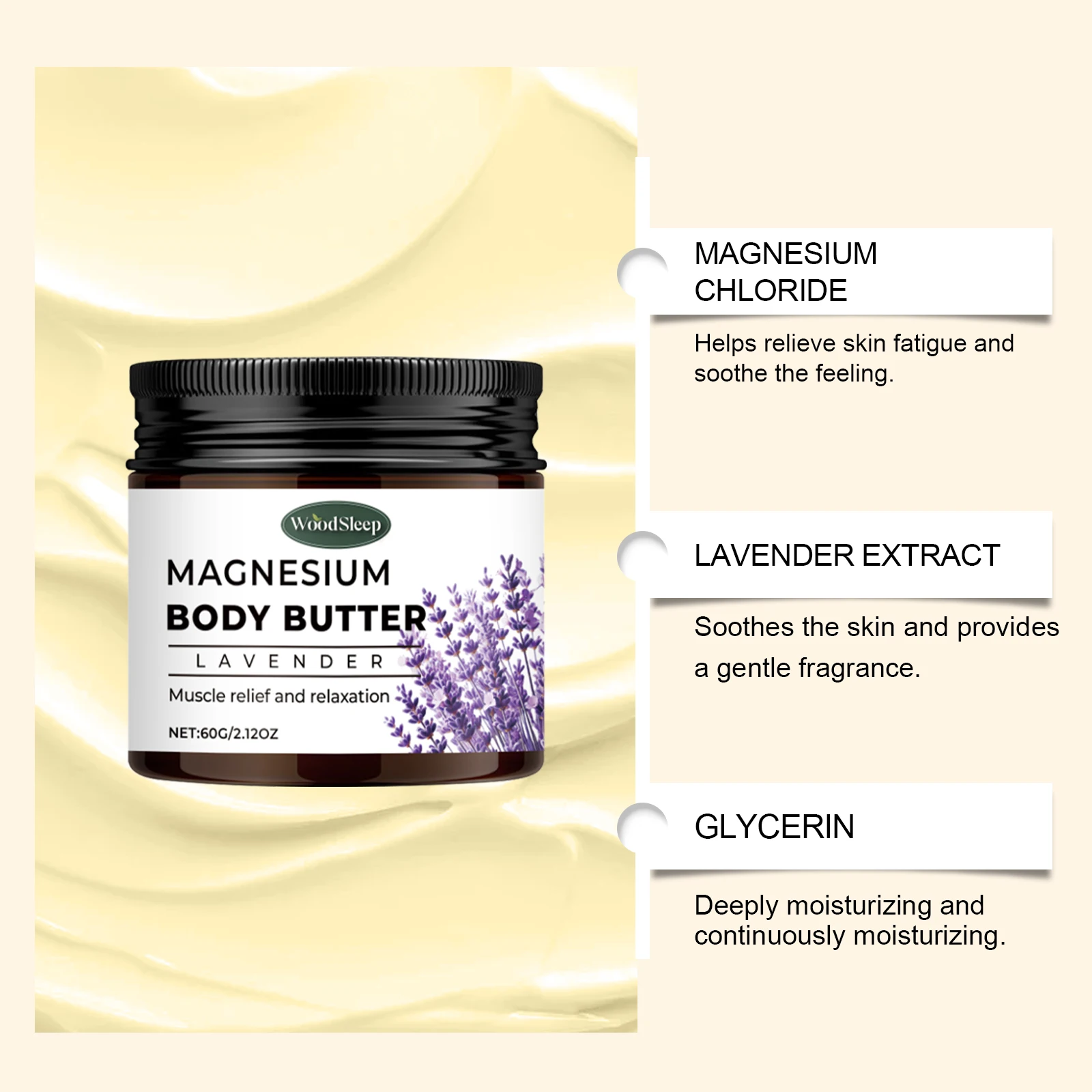 Lavender Magnesium Body Cream Relieve Fatigue Dryness Nourish Skin Muscles Relief Relaxation Hydrating Moisturizing Body Butter
Lavender Magnesium Body Cream Relieve Fatigue Dryness Nourish Skin Muscles Relief Relaxation Hydrating Moisturizing Body Butter