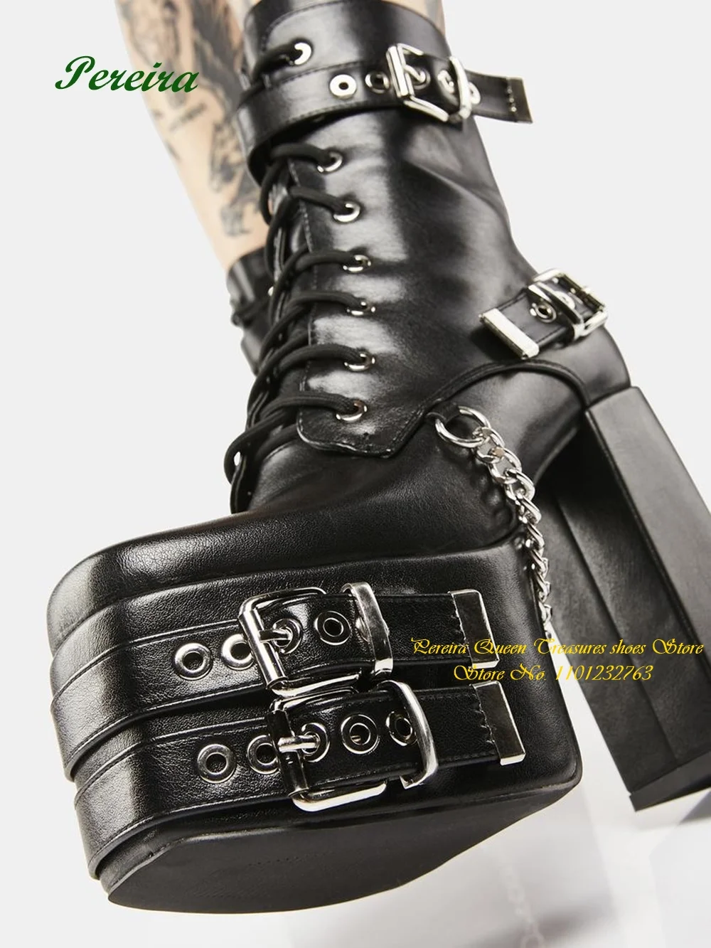 Belt Buckle Platform Ankle Boots Black Round Toe Chunky Heeled Leather Short Booties Cross Tied Chain Decor Elegant Shoes Sexy
Belt Buckle Platform Ankle Boots Black Round Toe Chunky Heeled Leather Short Booties Cross Tied Chain Decor Elegant Shoes Sexy