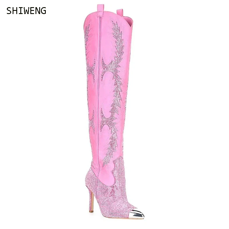 New Crystal Shoes Woman Pointed Toe Over Knee High Boots Sexy Rhinestone Thin High Heel Boots Ladies Shoes Botas Mujer Size 44
New Crystal Shoes Woman Pointed Toe Over Knee High Boots Sexy Rhinestone Thin High Heel Boots Ladies Shoes Botas Mujer Size 44