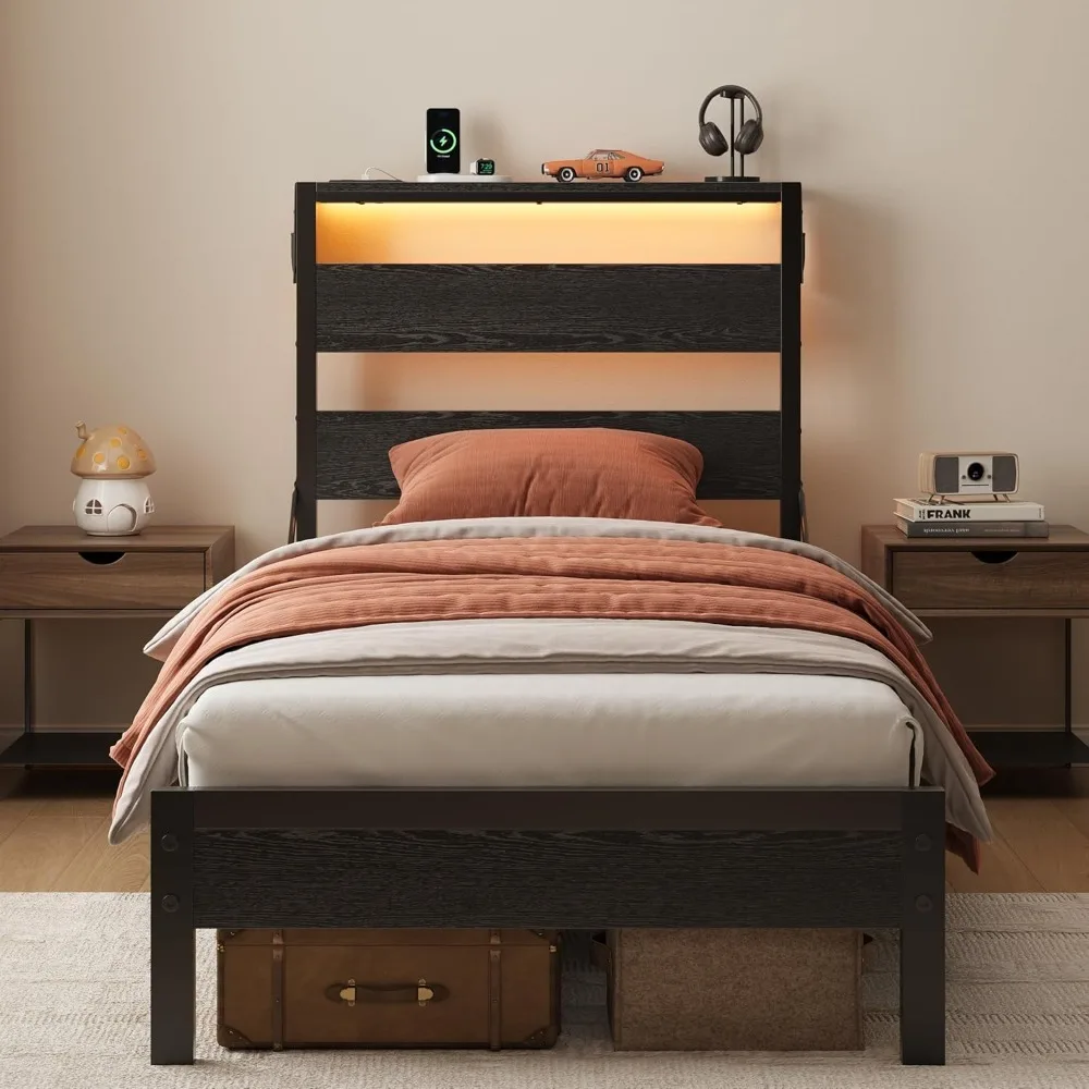 Bed Frame with Storage Headboard and Charging Station,Twin Size Bed Frame for Boys with LED Light, Non-Slip Metal Bed Frame, No
Bed Frame with Storage Headboard and Charging Station,Twin Size Bed Frame for Boys with LED Light, Non-Slip Metal Bed Frame, No