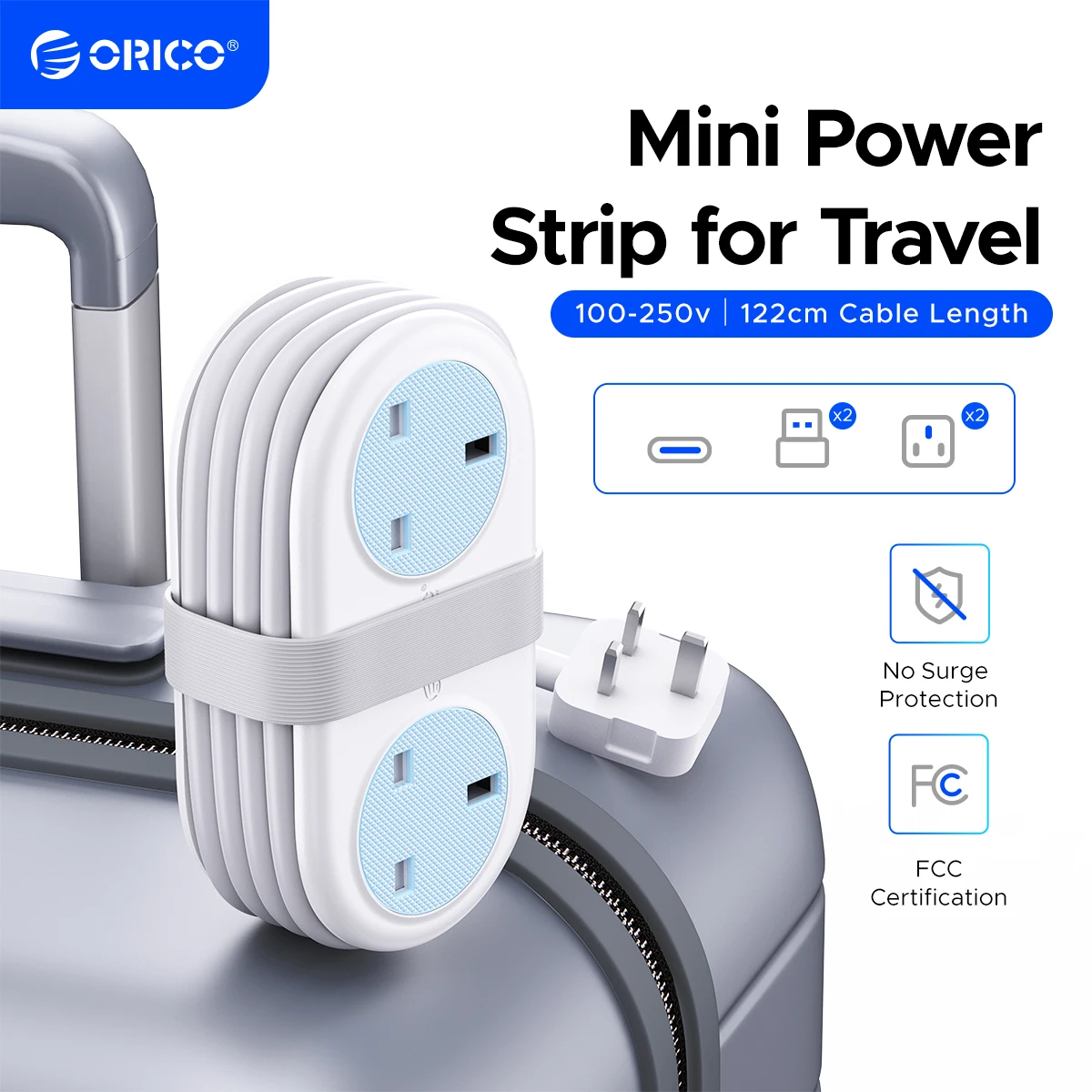 ORICO Travel Power Strip with USB Ports Type C Ports Flat Plug Portable Extension Cord Multiple Safety Protection
ORICO Travel Power Strip with USB Ports Type C Ports Flat Plug Portable Extension Cord Multiple Safety Protection