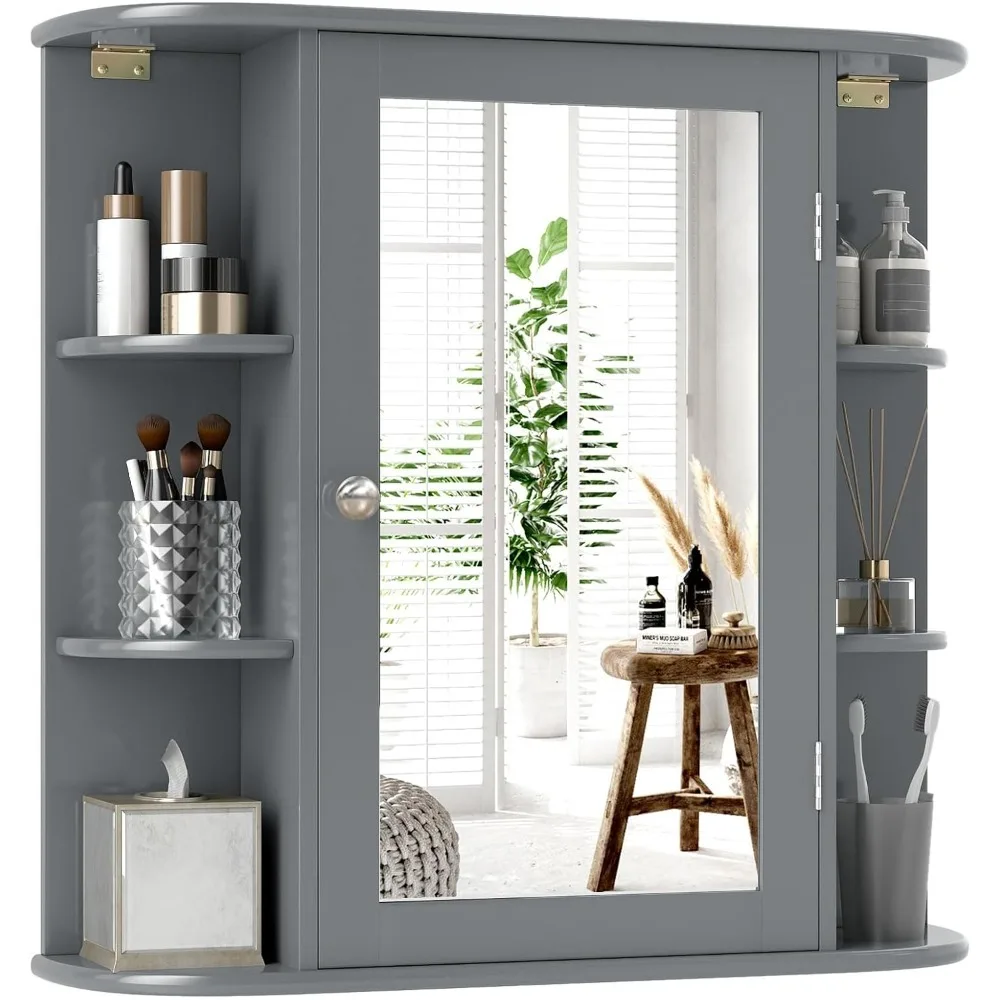 Bathroom Wall Cabinet with Mirror, Mirrored Medicine Cabinet with 6 Open & 4 Interior Shelves, Modern Wall-Mounted Storage Cabin
Bathroom Wall Cabinet with Mirror, Mirrored Medicine Cabinet with 6 Open & 4 Interior Shelves, Modern Wall-Mounted Storage Cabin