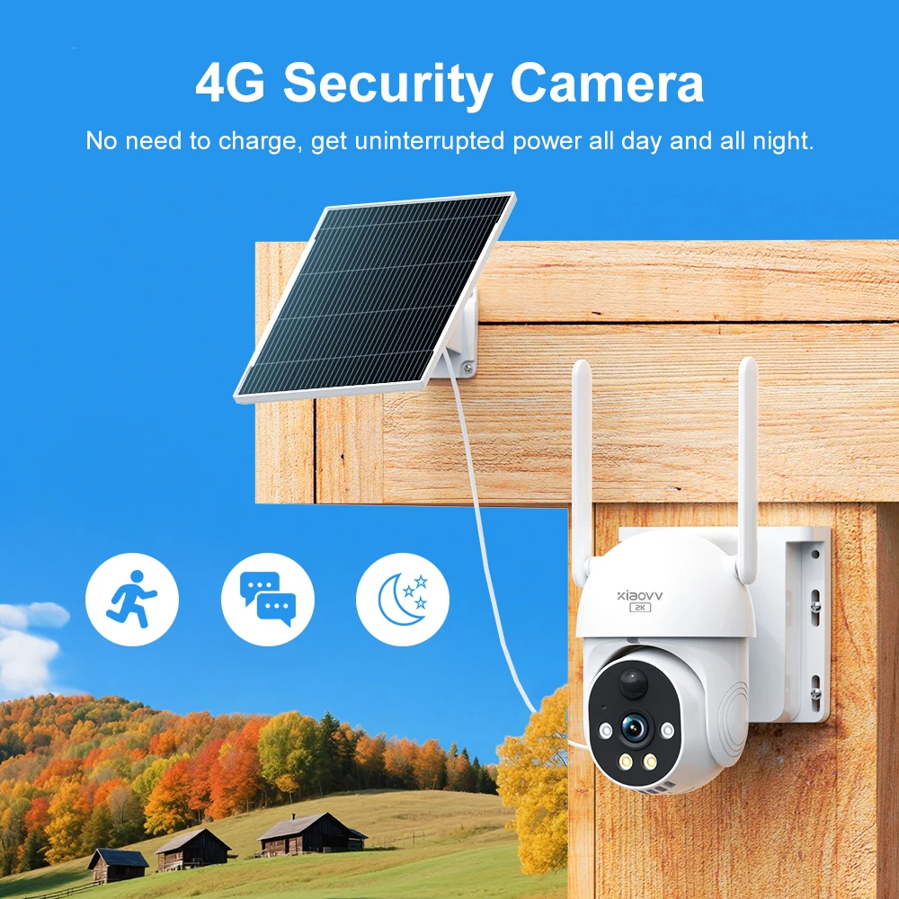 XIAOVV 4G Solar PTZ Security Camera Outdoor SIM Card Wireless Cam No WiFi Human Pet Detection Two Way Audio Spotlight Night Vision
XIAOVV 4G Solar PTZ Security Camera Outdoor SIM Card Wireless Cam No WiFi Human Pet Detection Two Way Audio Spotlight Night Vision