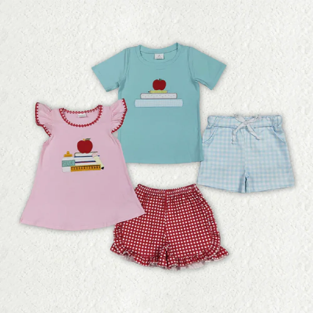 New Fashion Match Embroidery Baby Girls Boys Apple Back To School Books Outfit Wholesale Boutqiue Kid Clothes Sibling Short Suit
New Fashion Match Embroidery Baby Girls Boys Apple Back To School Books Outfit Wholesale Boutqiue Kid Clothes Sibling Short Suit