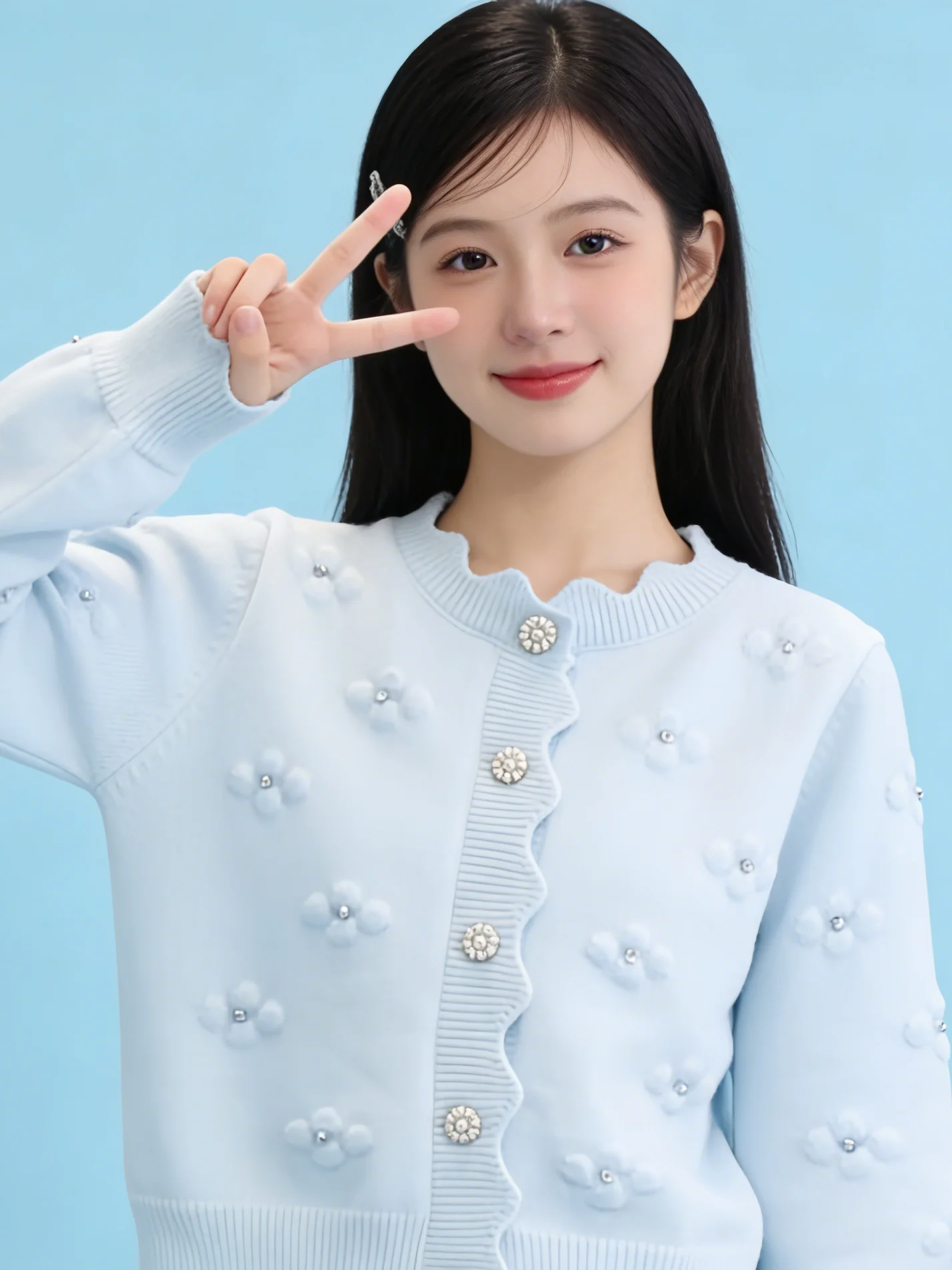 Women's Cute Light Blue Cardigan, 3D Flower & Rhinestone Button Knit Sweater, Sweet Casual Outerwear
Women's Cute Light Blue Cardigan, 3D Flower & Rhinestone Button Knit Sweater, Sweet Casual Outerwear