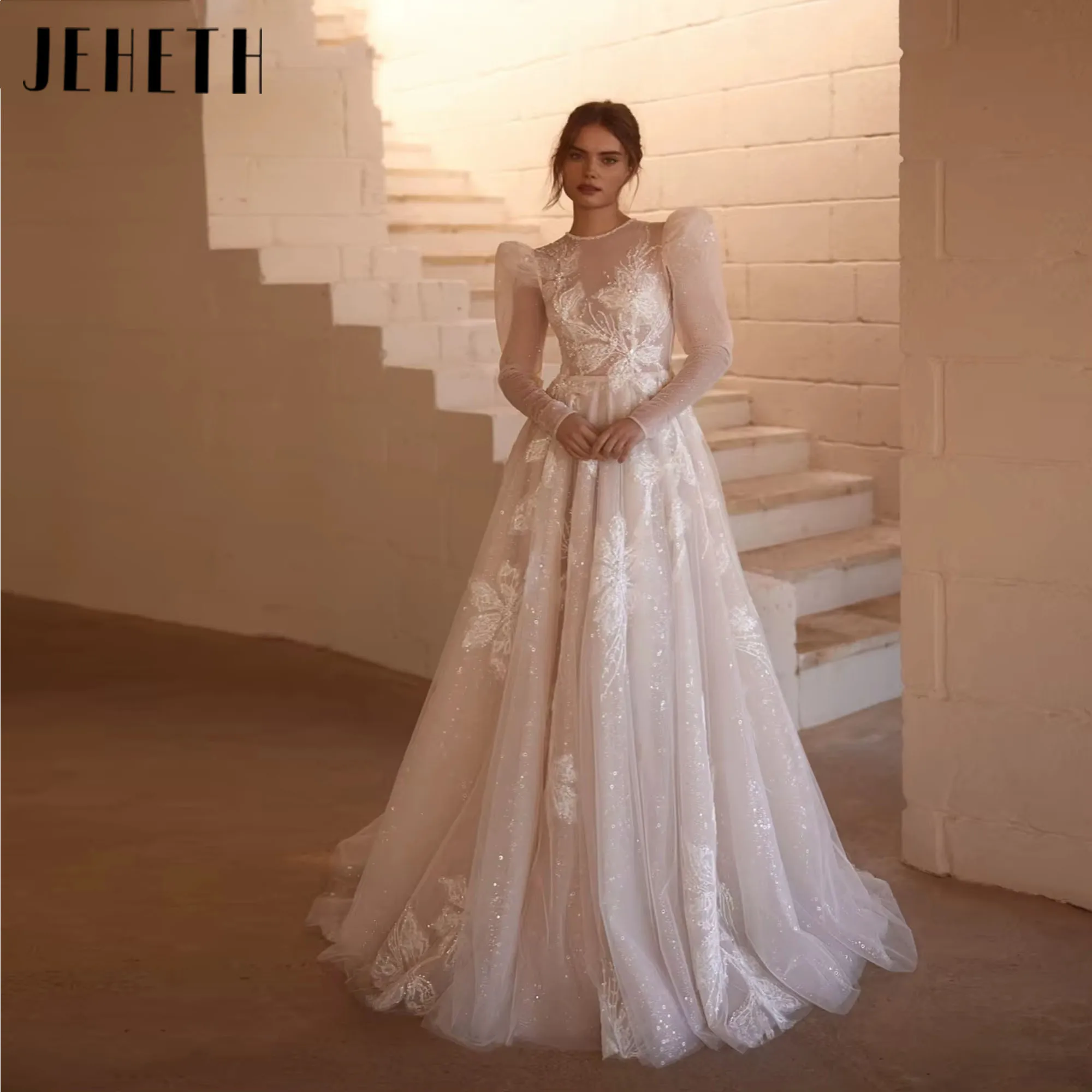JEHETH Romantic Puff Sleeve Wedding Dress Classic Lace Appliques Bride Robe Shiny Charming A-line Bridal Gown Customized 2025
JEHETH Romantic Puff Sleeve Wedding Dress Classic Lace Appliques Bride Robe Shiny Charming A-line Bridal Gown Customized 2025 