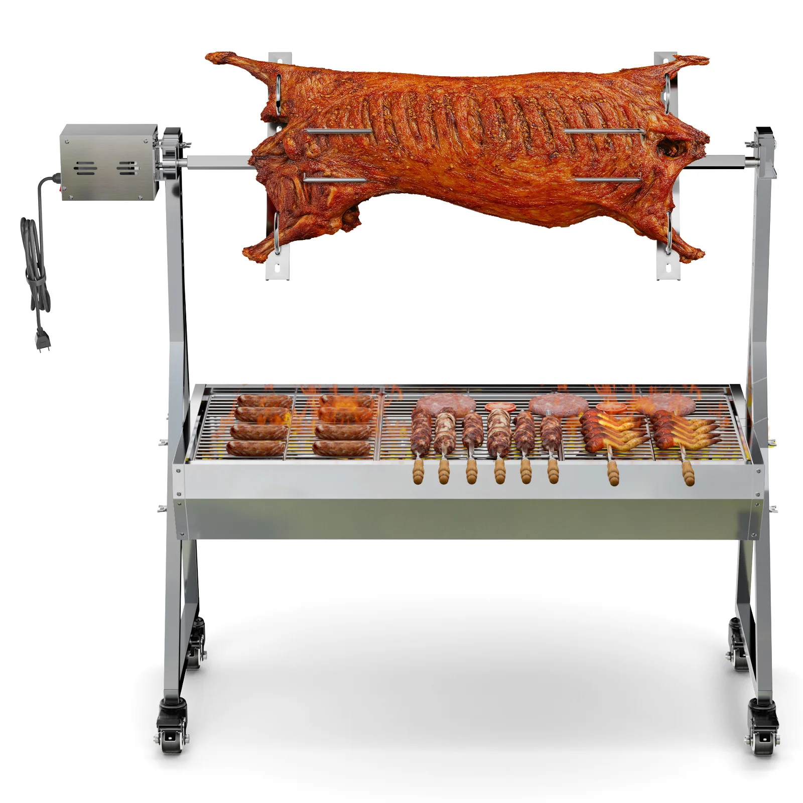 Outdoor Rotisserie Grill Roaster 41 Inch BBQ Small Pig Lamb 132LBS/60KG Capacity Stainless Steel Charcoal Spit Roaster 25W Motor
Outdoor Rotisserie Grill Roaster 41 Inch BBQ Small Pig Lamb 132LBS/60KG Capacity Stainless Steel Charcoal Spit Roaster 25W Motor