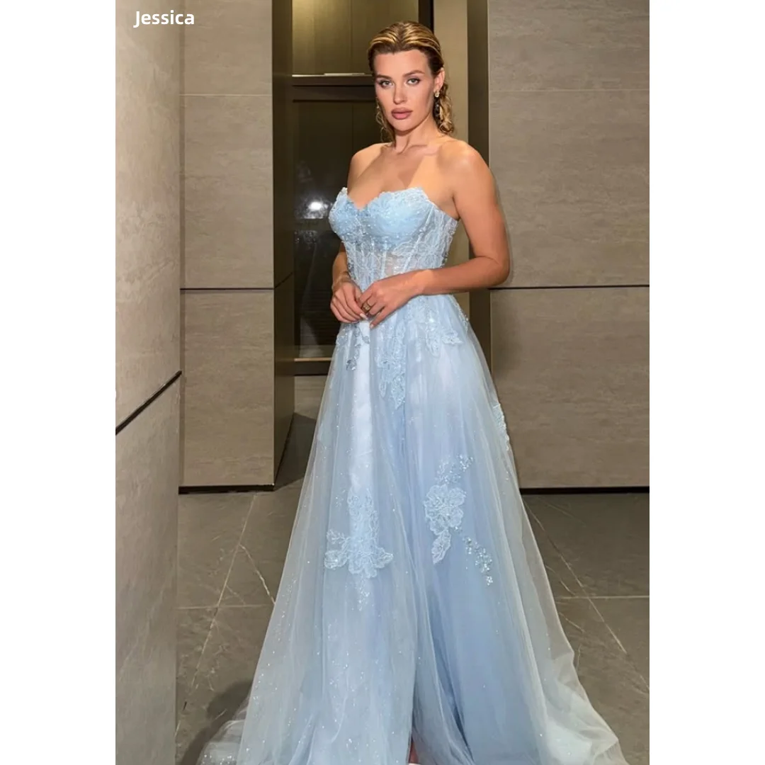 Джессика Изысканные вечерние платья принцессы, тюлевые кружевные платья для выпускного вечера с вышивкой, небесно-голубые трапециевидные платья Vestidos De Gala по индивидуальному заказу
Джессика Изысканные вечерние платья принцессы, тюлевые кружевные платья для выпускного вечера с вышивкой, небесно-голубые трапециевидные платья Vestidos De Gala по индивидуальному заказу
