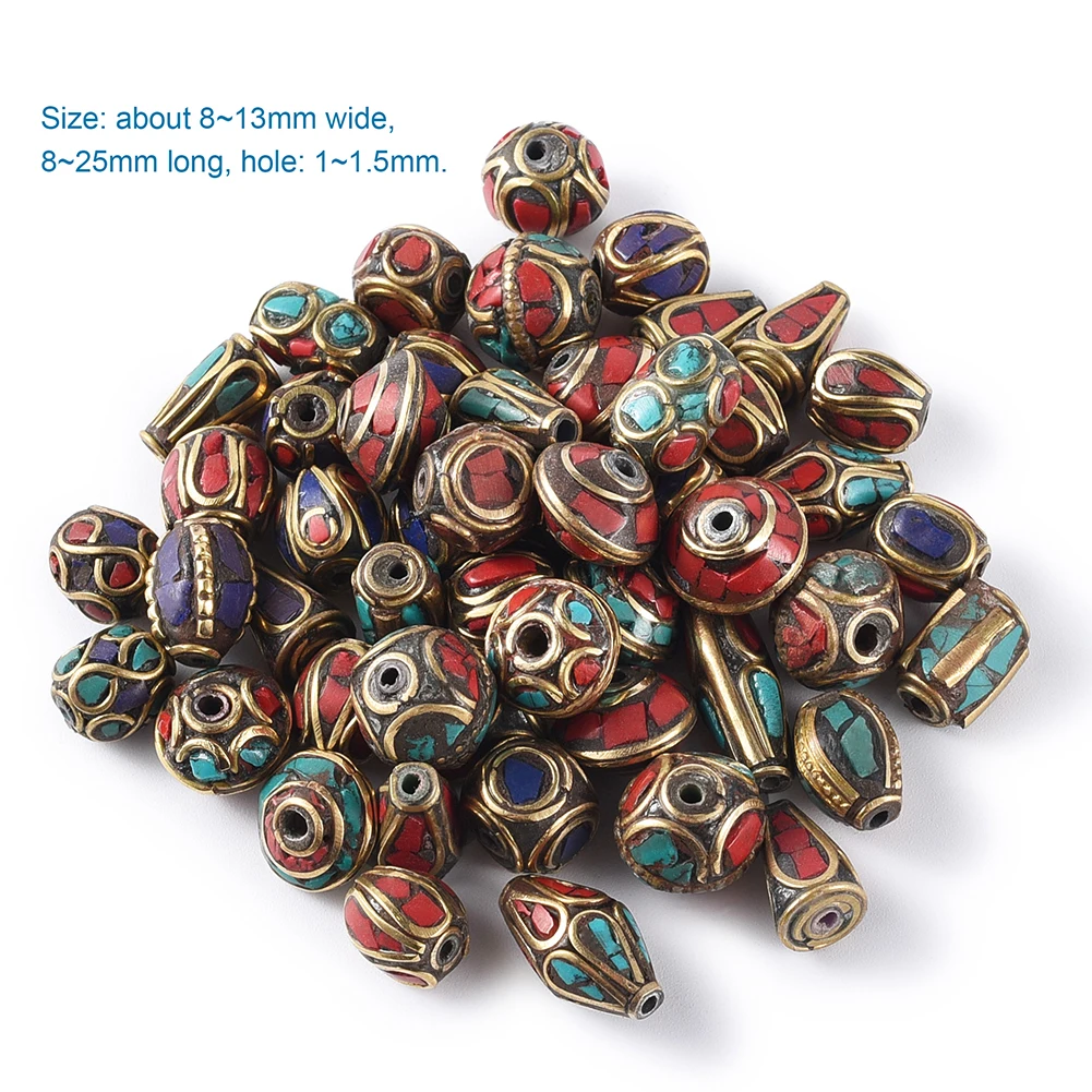 50Pcs Handmade Retro Nepal Brass Loose Beads Synthetic Coral Turquoise Inlaid Beads For Bracelet Necklace DIY Jewelry Making
50Pcs Handmade Retro Nepal Brass Loose Beads Synthetic Coral Turquoise Inlaid Beads For Bracelet Necklace DIY Jewelry Making
