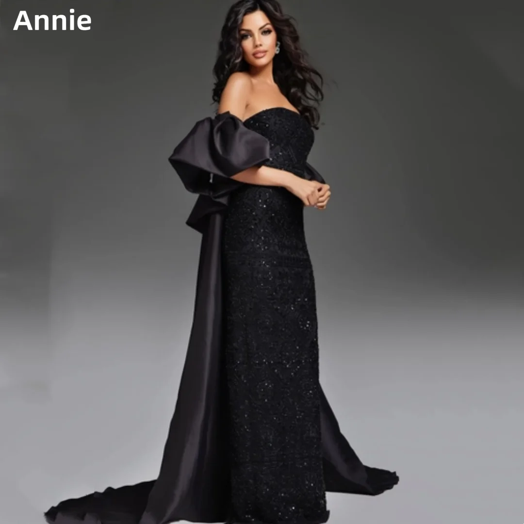 Annie Elegant Ladies Black Prom Dresses Glitter Lace Embroidered Tulle Luxury Evening Dresses Satin Shawl Women فساتين سهرة
Annie Elegant Ladies Black Prom Dresses Glitter Lace Embroidered Tulle Luxury Evening Dresses Satin Shawl Women فساتين سهرة