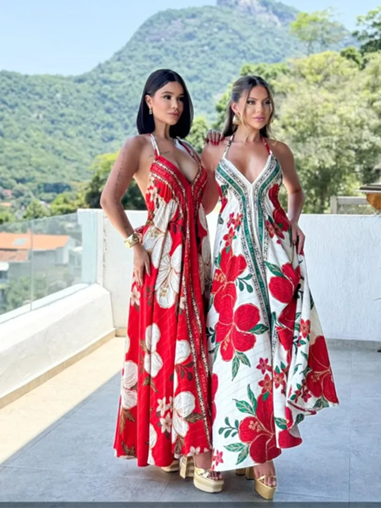 SKMY 2025 New Spring And Summer Off Shoulder V-Neck Women Clothing Spaghetti Strap Printed Long Dresses Beach Party Wear
SKMY 2025 New Spring And Summer Off Shoulder V-Neck Women Clothing Spaghetti Strap Printed Long Dresses Beach Party Wear