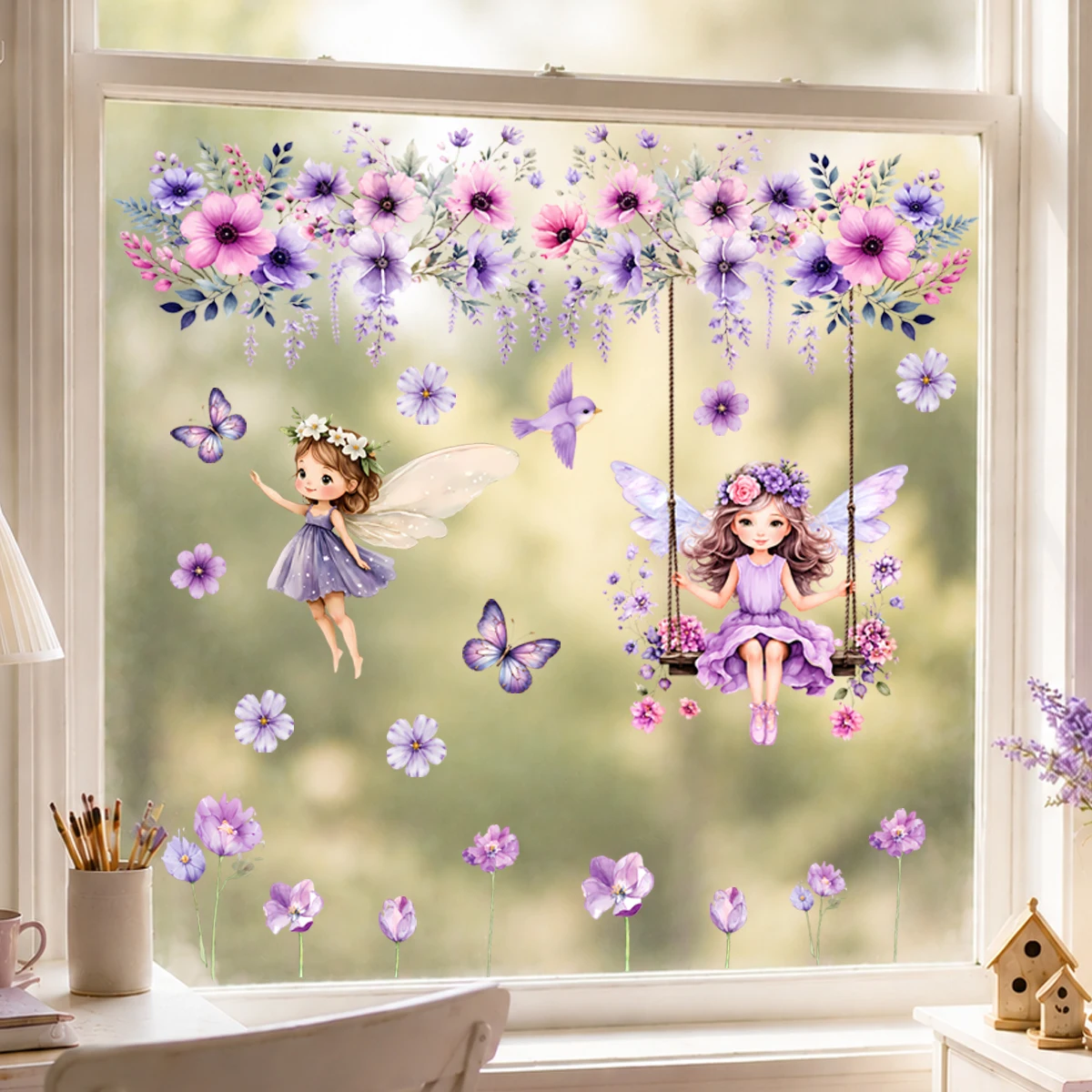 Purple Flower Fairy Wall Sticker for Kids Bedroom, Magical Window Decal, Nursery Room Decor, Easy Apply & Removable
Purple Flower Fairy Wall Sticker for Kids Bedroom, Magical Window Decal, Nursery Room Decor, Easy Apply & Removable
