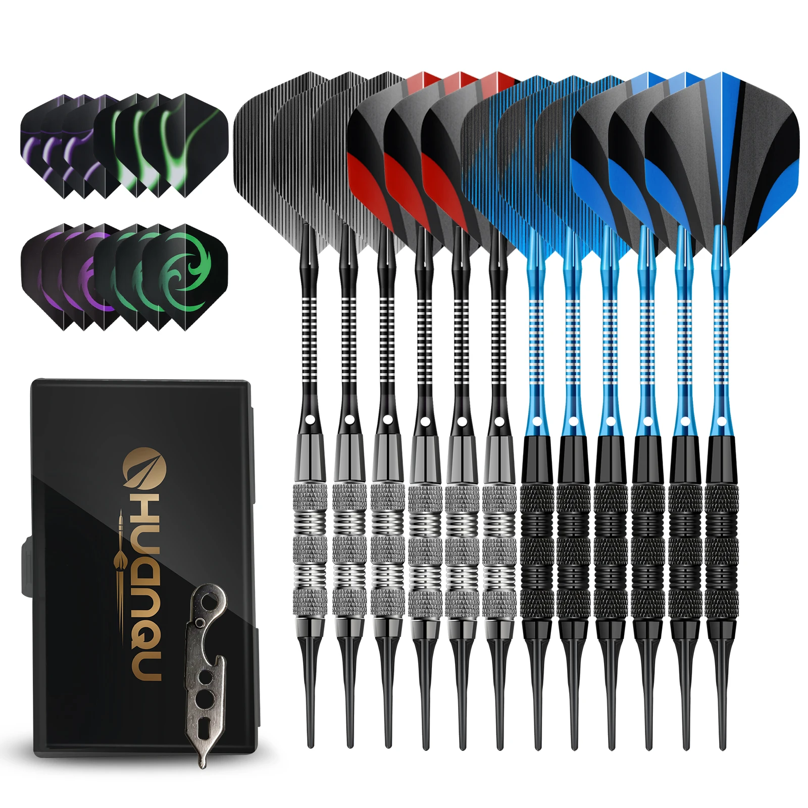 Huanqu 12-Piece Entry-Level Iron Soft Tip Dart Set, Each Dart Weighs 18 Grams, Aluminum Shaft with Pet Standard Dart Wings, Includes 20 Extra Safety Dart Tips, 12 Replaceable Dart Wings, and a Dart Installation Tool Electronic Dartboard Accessories, Suita
Huanqu 12-Piece Entry-Level Iron Soft Tip Dart Set, Each Dart Weighs 18 Grams, Aluminum Shaft with Pet Standard Dart Wings, Includes 20 Extra Safety Dart Tips, 12 Replaceable Dart Wings, and a Dart Installation Tool Electronic Dartboard Accessories, Suita
