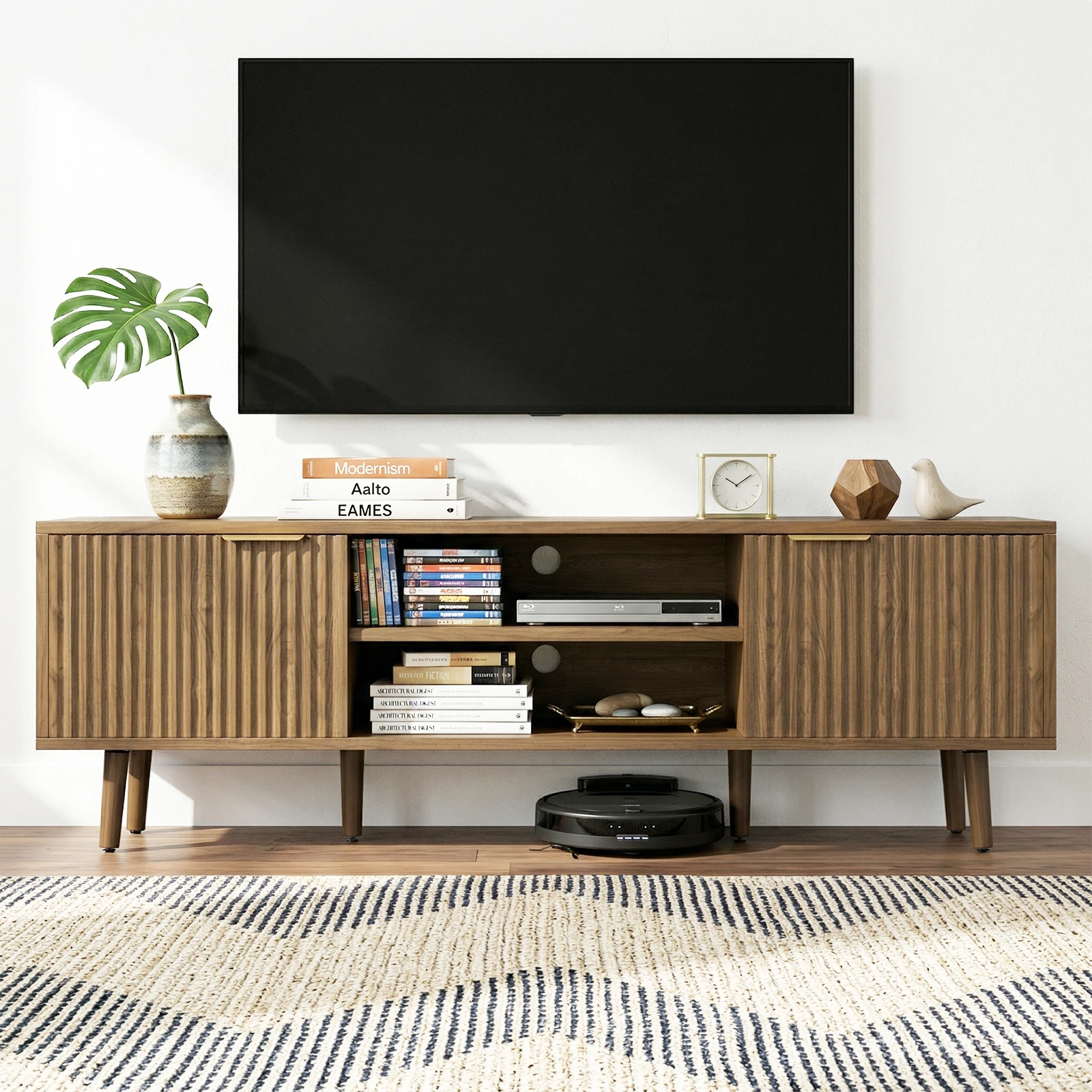 58" TV Stand with Waveform Doors Entertainment Center for TVs up to 65 Inch Adjustable Shelves Living Room
58" TV Stand with Waveform Doors Entertainment Center for TVs up to 65 Inch Adjustable Shelves Living Room