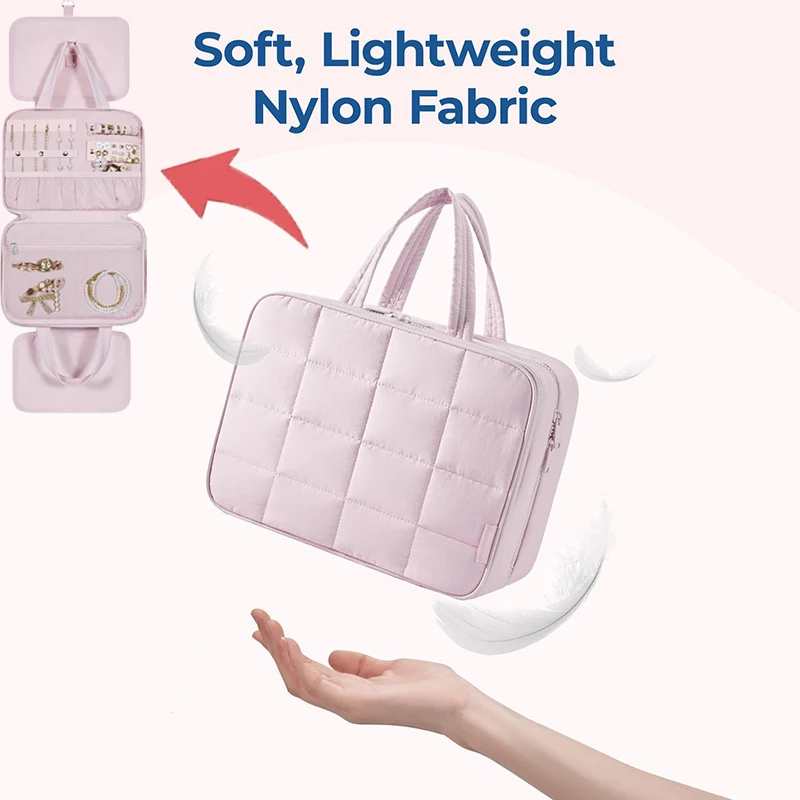 Hanging Foldable Multi-Functional Large-Capacity Women's Cosmetic Bag and Jewelry Storage Bag, Quilted Fabric Convenient Travel Storage Bag, for Storing and Organizing Cosmetics, Toiletries, Jewelry, Earrings, Necklaces, Bracelets, Etc., a Must-Have Gift
Hanging Foldable Multi-Functional Large-Capacity Women's Cosmetic Bag and Jewelry Storage Bag, Quilted Fabric Convenient Travel Storage Bag, for Storing and Organizing Cosmetics, Toiletries, Jewelry, Earrings, Necklaces, Bracelets, Etc., a Must-Have Gift