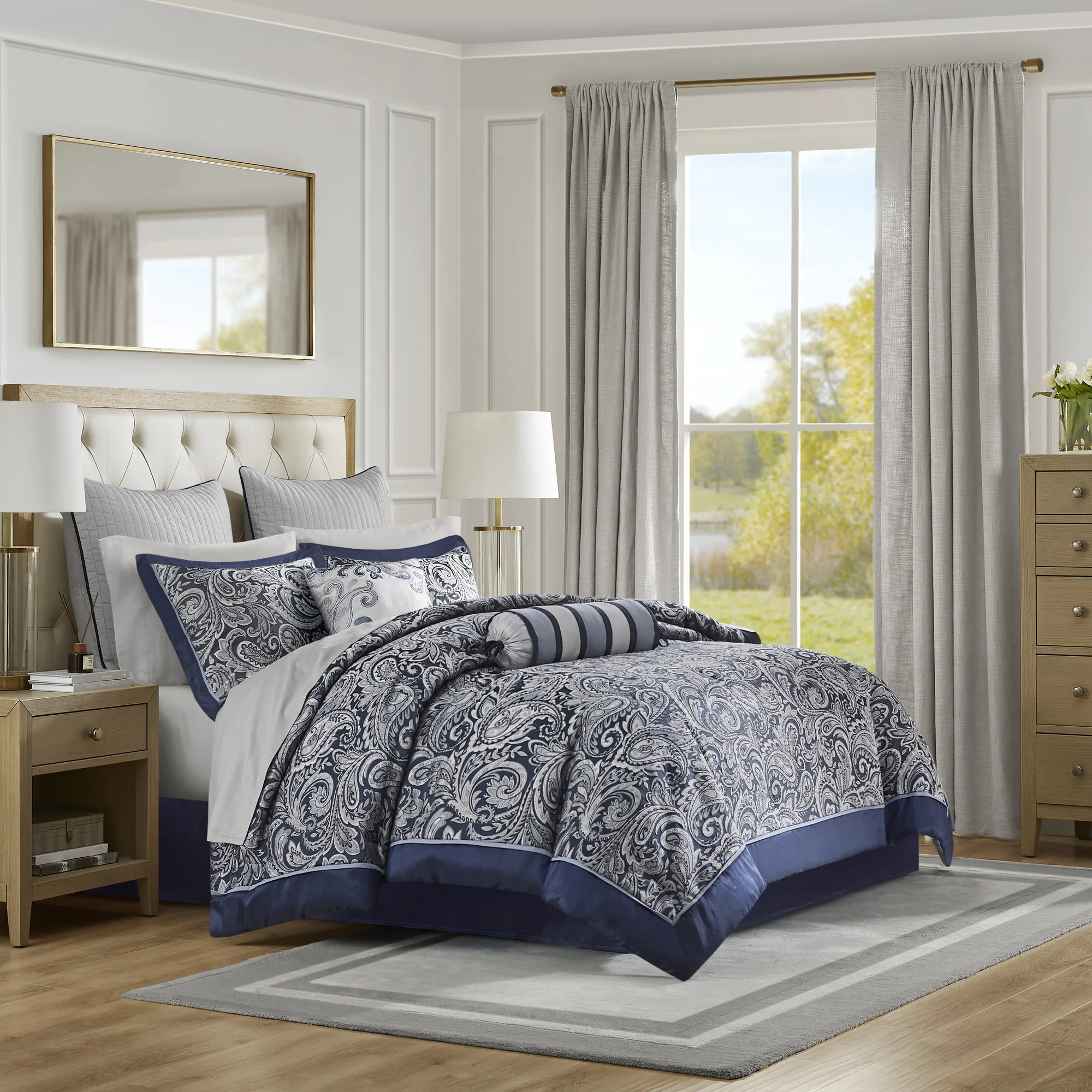 12 Piece Comforter Set with Cotton Bed Sheets Navy King (Navy + Polyester + King)'
12 Piece Comforter Set with Cotton Bed Sheets Navy King (Navy + Polyester + King)'