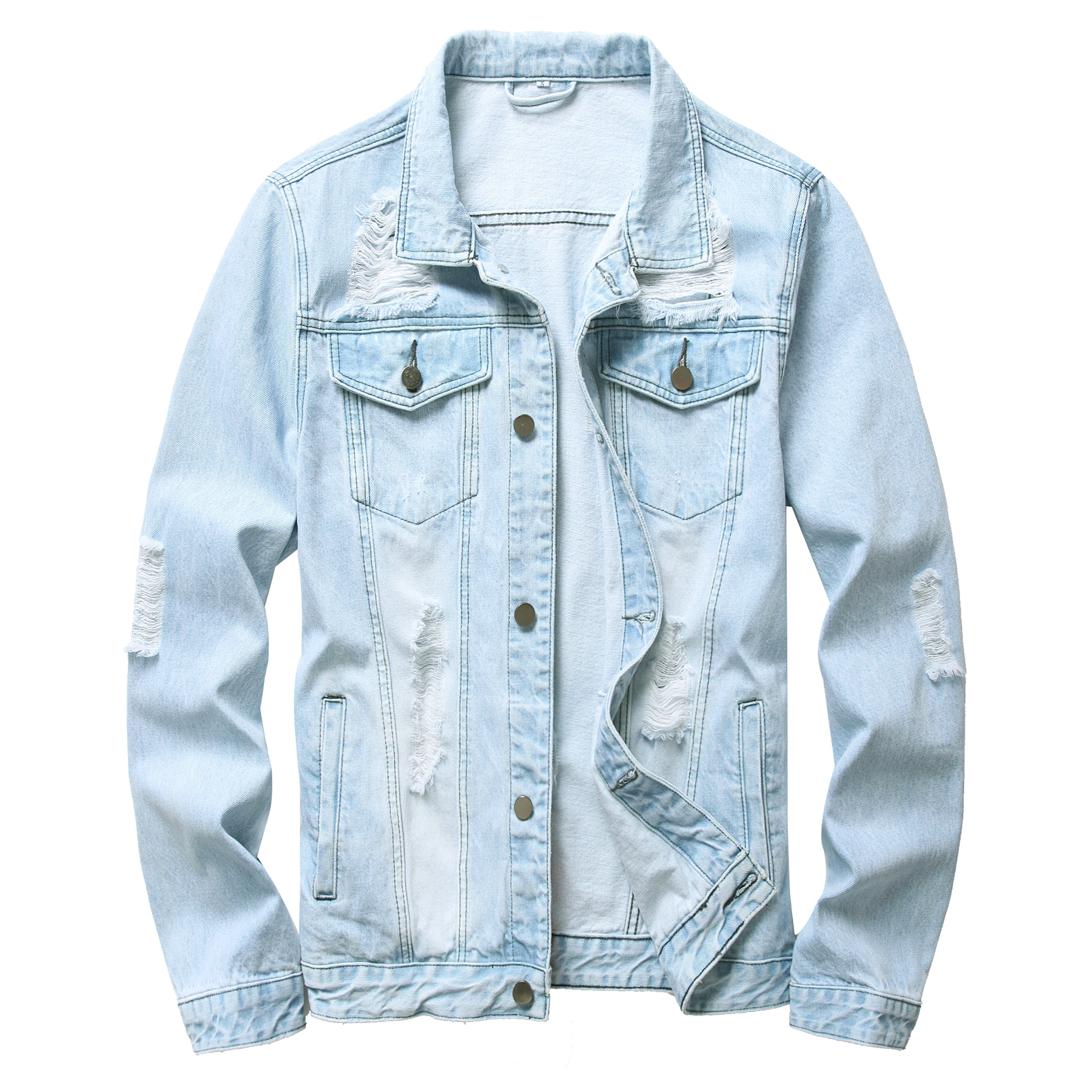 Men's Light Blue Ripped Denim Jacket, Classic Fashion Slim Fit Jacket LAM2015Llight
Men's Light Blue Ripped Denim Jacket, Classic Fashion Slim Fit Jacket LAM2015Llight
