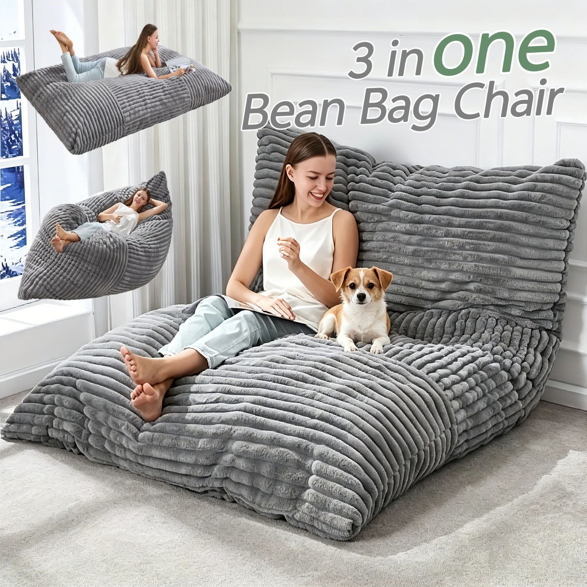 3 in 1 Bean Bag Chair Giant BeanBag Chairs Convertible Bean Bag Floor Cushionwith Machine Washable Cover,Beanbag Chairsfor Adult
3 in 1 Bean Bag Chair Giant BeanBag Chairs Convertible Bean Bag Floor Cushionwith Machine Washable Cover,Beanbag Chairsfor Adult