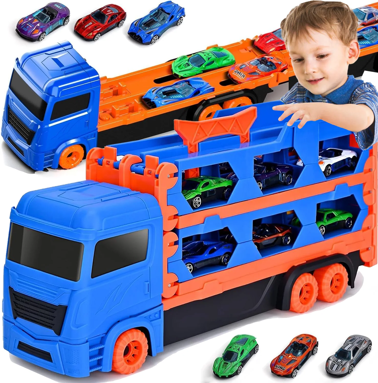 Truck Race Track Toys for Kids, 65 Inch Race Track and 6 Die-Cast Transport Truck Car Toys, Toddler Truck Toy Gifts for 3-7Years
Truck Race Track Toys for Kids, 65 Inch Race Track and 6 Die-Cast Transport Truck Car Toys, Toddler Truck Toy Gifts for 3-7Years