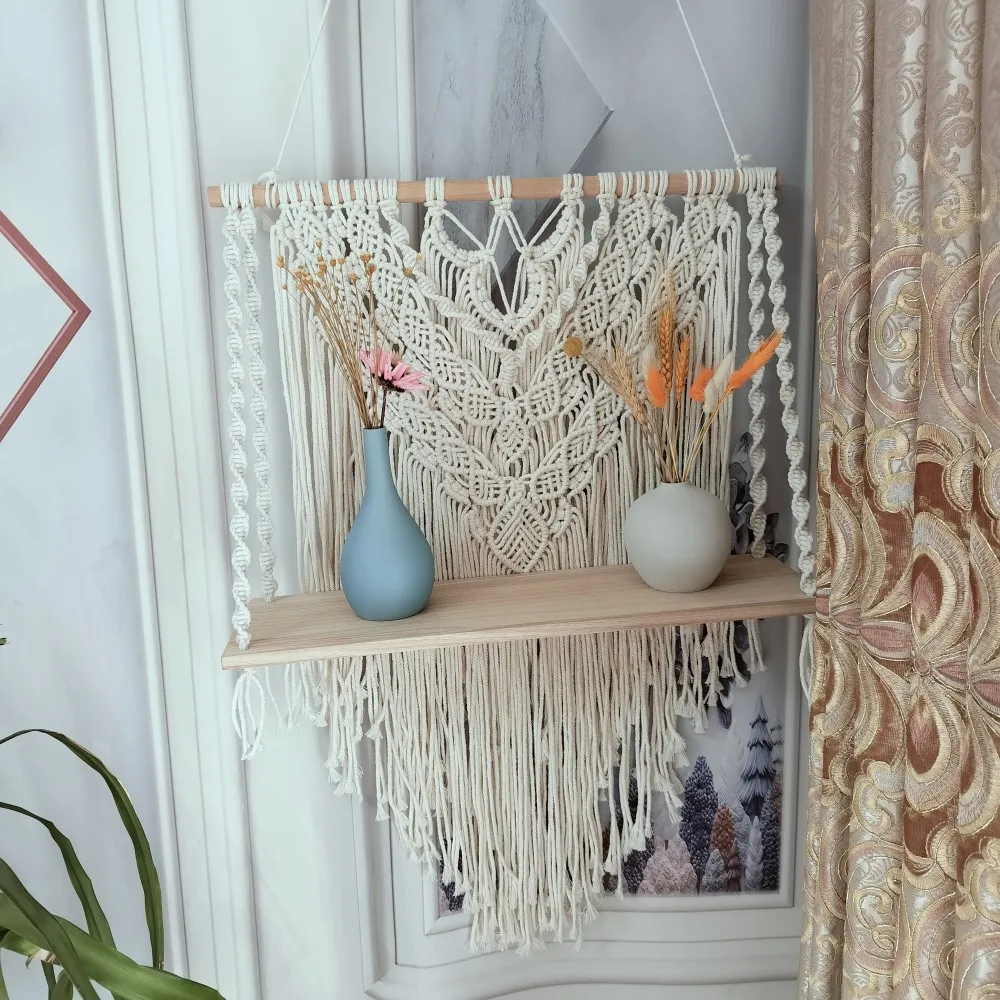 Macrame Flower Pot Display Stand Leaf Pattern Macrame Wall Hanging Shelf Boho Floating Shelf Cream White Plant Hanger With Plank
Macrame Flower Pot Display Stand Leaf Pattern Macrame Wall Hanging Shelf Boho Floating Shelf Cream White Plant Hanger With Plank