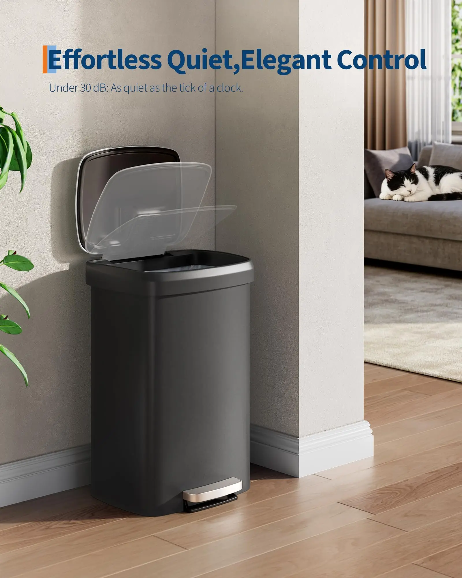 Step-On Kitchen Trash Can - 13 Gallon / 50 Liter, Durable Black Plastic, Soft-Close Lid, Rustproof, Liner Rim, Rear Handle - Large Waste Bin for Home, Office, or Kitchen Storage
Step-On Kitchen Trash Can - 13 Gallon / 50 Liter, Durable Black Plastic, Soft-Close Lid, Rustproof, Liner Rim, Rear Handle - Large Waste Bin for Home, Office, or Kitchen Storage