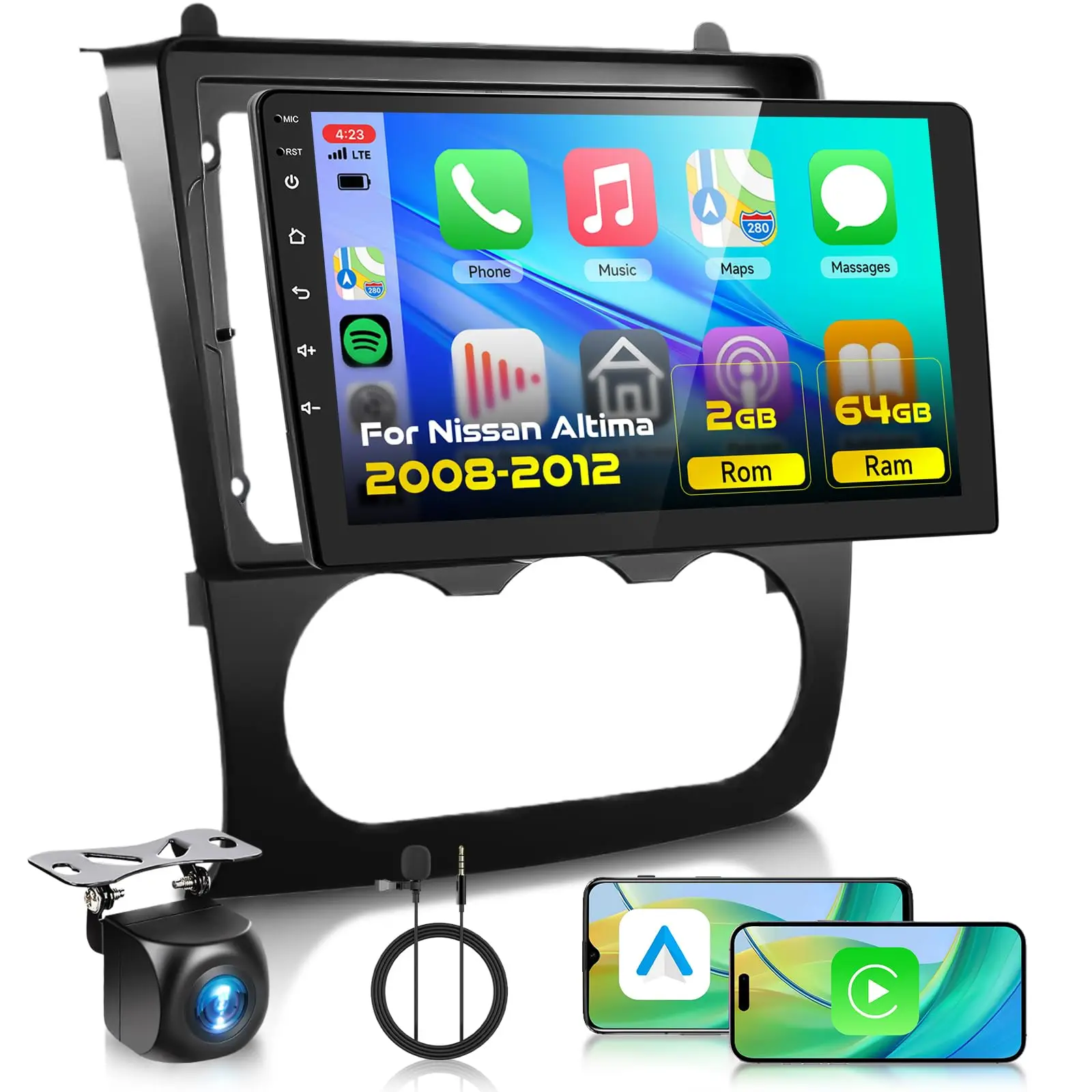Android Car Radio Stereo For【Nissan Altima 2008-2012 Manual A/C】with Wireless Carplay Android Auto 9 inch Touch Screen Bluetooth, Car Audio Receiver GPS Navigation WiFi Backup Camera FM/RDS SWC
Android Car Radio Stereo For【Nissan Altima 2008-2012 Manual A/C】with Wireless Carplay Android Auto 9 inch Touch Screen Bluetooth, Car Audio Receiver GPS Navigation WiFi Backup Camera FM/RDS SWC