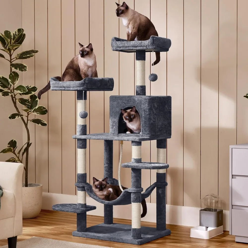 59 inches Cat Tree Cat Tower Stand House Condo with Big Hammock Scratching Post Kitty Pet Play House
59 inches Cat Tree Cat Tower Stand House Condo with Big Hammock Scratching Post Kitty Pet Play House