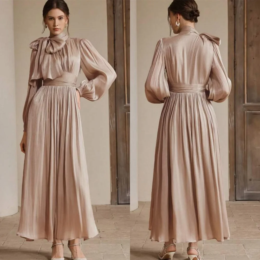 Customized Temperament Champagne Satin Evening Dress Exquisite High Neckline Long Sleeves Puff Sleeves Special Occasion Gowns
Customized Temperament Champagne Satin Evening Dress Exquisite High Neckline Long Sleeves Puff Sleeves Special Occasion Gowns