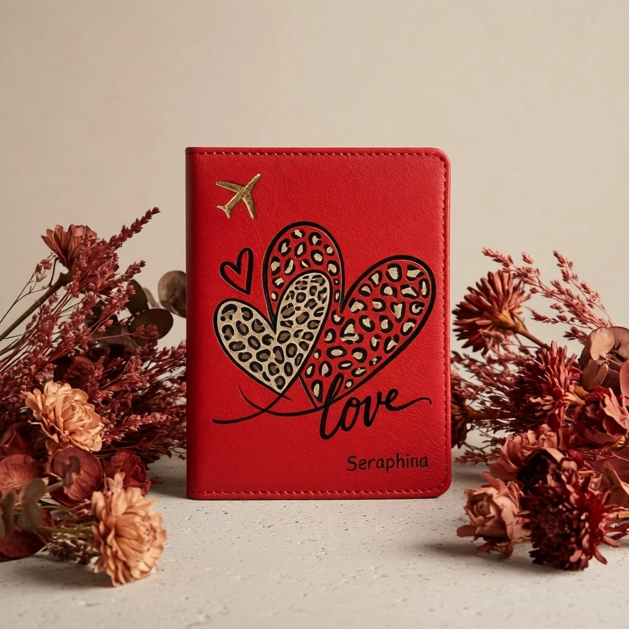 A Personalized Name and Text Passport Holder, Synthetic Leather Passport Cover with Leopard Print Heart Pattern Design
A Personalized Name and Text Passport Holder, Synthetic Leather Passport Cover with Leopard Print Heart Pattern Design