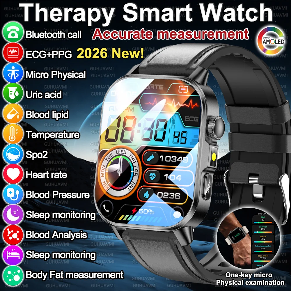 2026 Therapy Smart Watch ECG+PPG Blood Pressure Heart Rate SpO2 Uric Acid Blood Lipid Sleep Monitor Body Fat One-Key Check Watch
2026 Therapy Smart Watch ECG+PPG Blood Pressure Heart Rate SpO2 Uric Acid Blood Lipid Sleep Monitor Body Fat One-Key Check Watch
